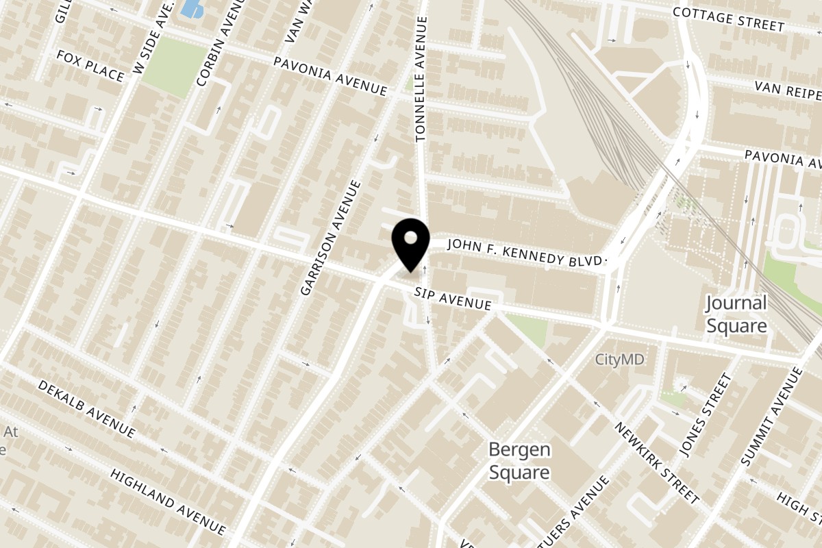 Map showing the location of City Cafe & Grill on 2800 John F. Kennedy Blvd in Jersey City
